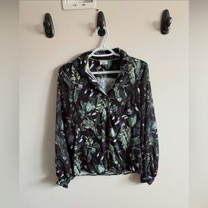 DESOTO Black and Green Leaf Print Blouse